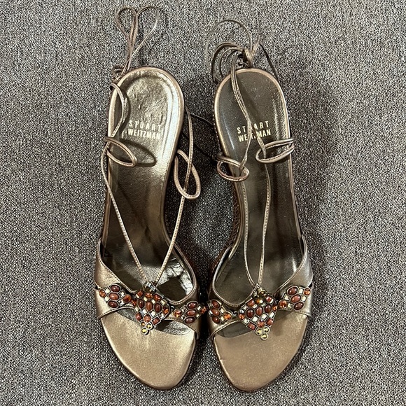 Stuart Weitzman Shoes - Stuart Weizman beaded bronze lace up gladiator wedge sandals.